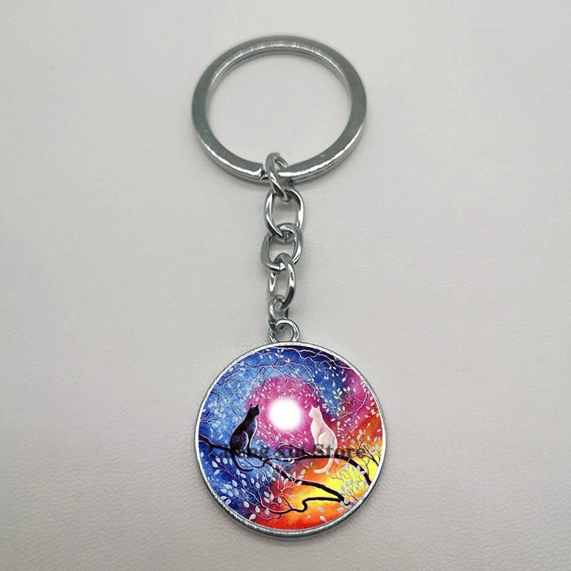 Популярный/Модный Круглый Брелок с подвеской в виде ветки голубой луны и кота