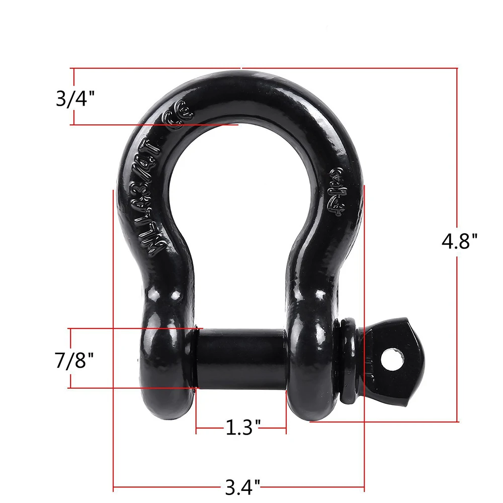 

3/4'' Heavy Duty D Ring bow Shackle Isolator 12 Tons Breaking Strength For Vehicle Recovery Spray Bow Shackle 4.75 Ton Pull