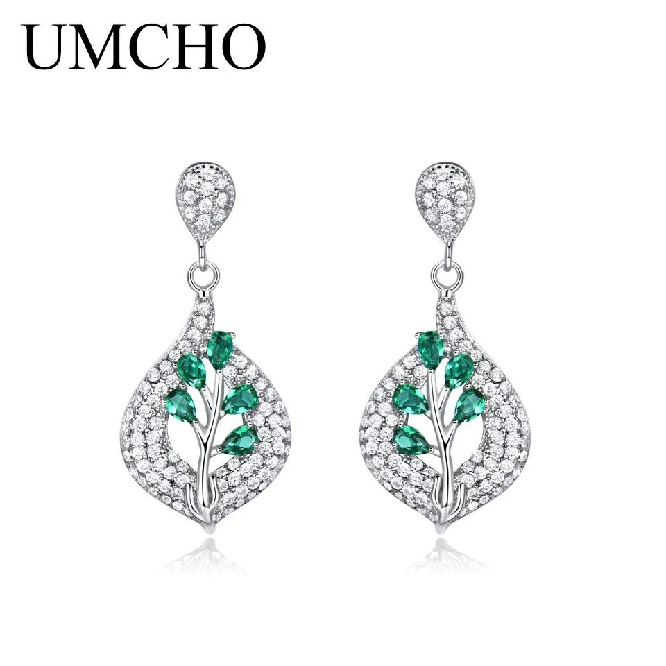 UMCHO Real 925 Висячие серьги из серебра пробы для женщин нано драгоценный камень