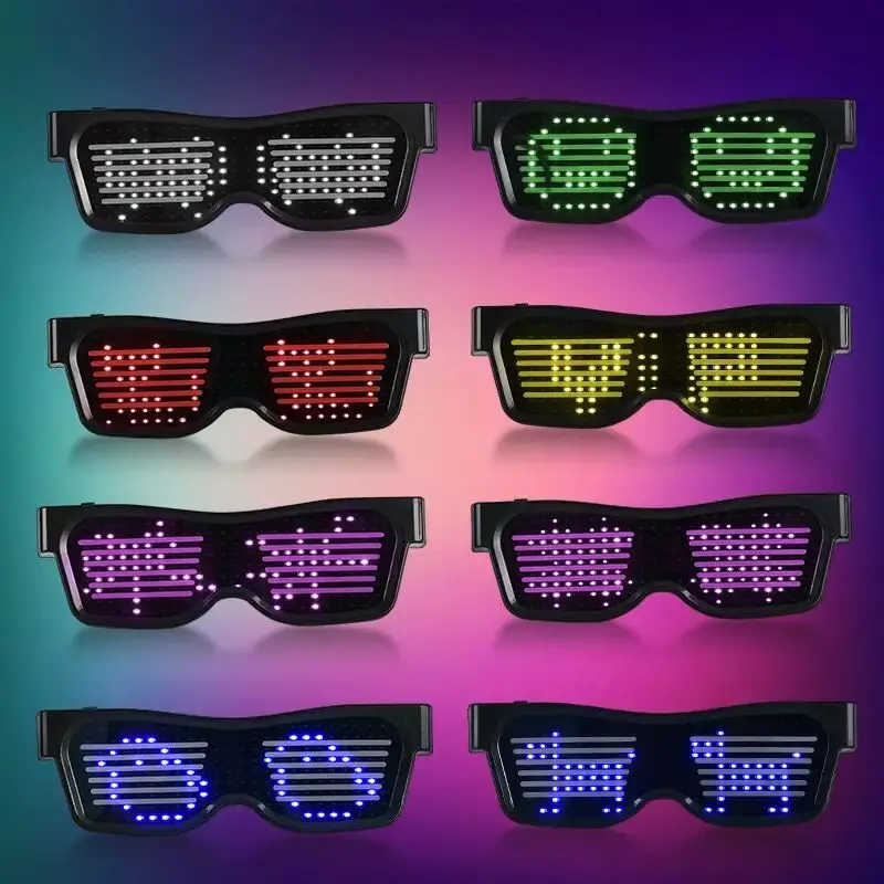 

100pcs App Control Bluetooth Led Party Glasses Customized Languages USB Charge Flashing Luminous Eyewear Christmas Concert