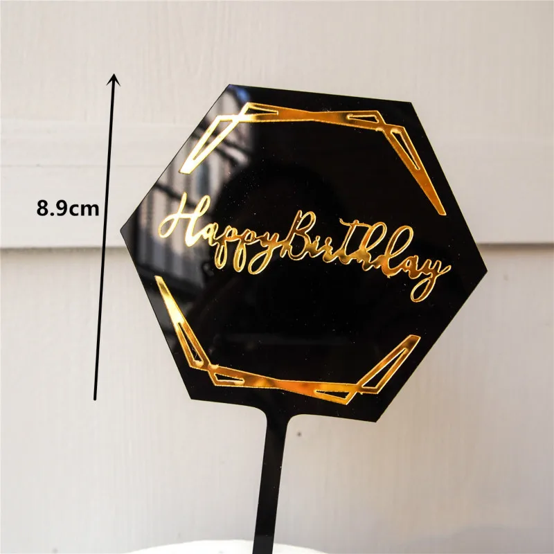 Топпер для торта С Днем Рождения украшение Черное золото многоугольник