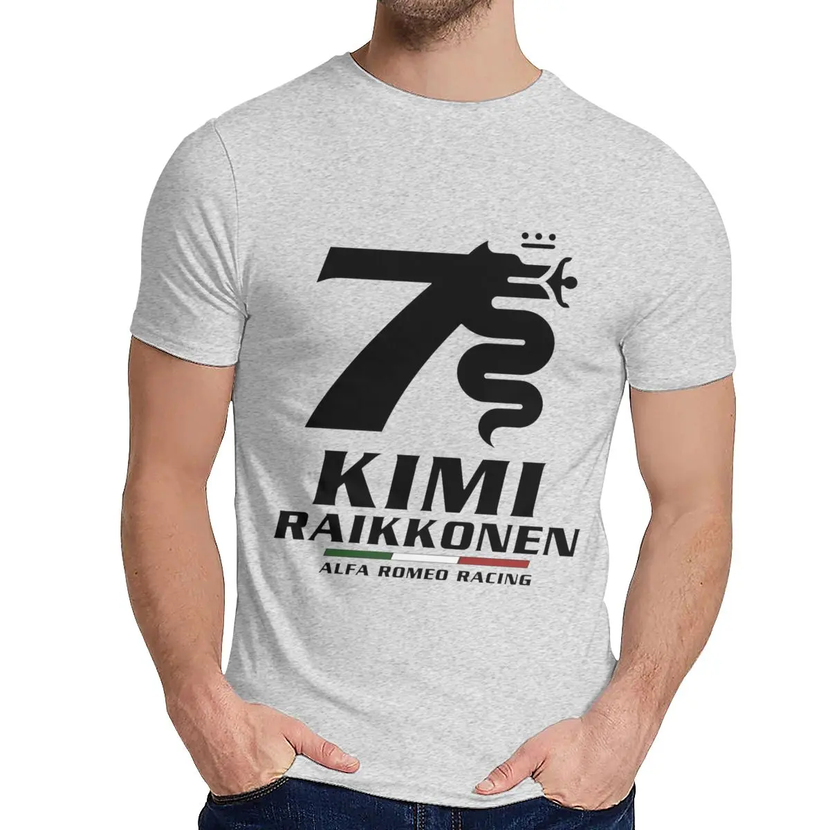 Футболка с круглым вырезом Kimi Raikkonen Alfa Romeo Racing Новая удобная мужская футболка S-6XL - Color: Gray