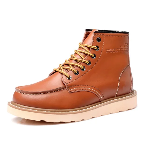 Light Brown JUNJARM; мужские Ботильоны; мужские рабочие ботинки из натуральной кожи; модные мужские кожаные ботинки; Высококачественная Черная Мужская зимняя обувь - Цвет: Light Brown