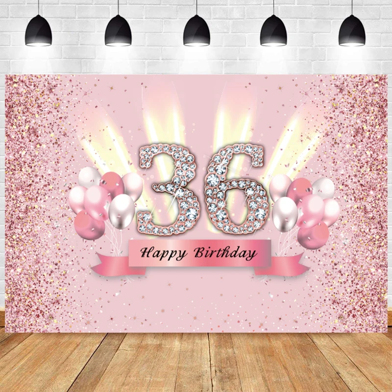 Розовый фон для фотосъемки 36-й день рождения леди воздушный шар золотой бриллиант индивидуальный фон для фотосъемки декоративный баннер