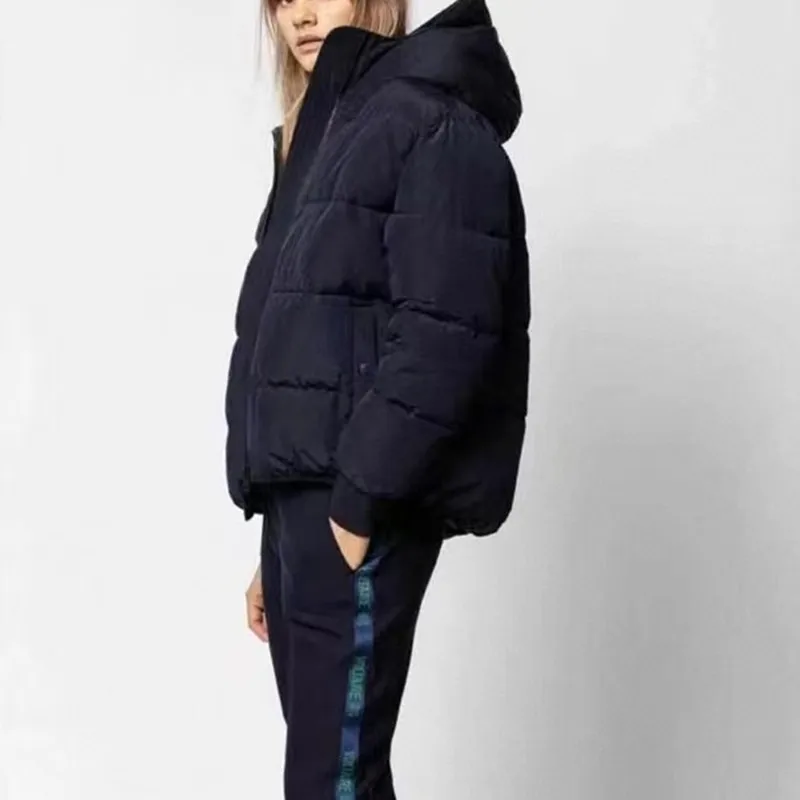 Женский пуховик с капюшоном однотонная модная простая теплая Женская куртка на
