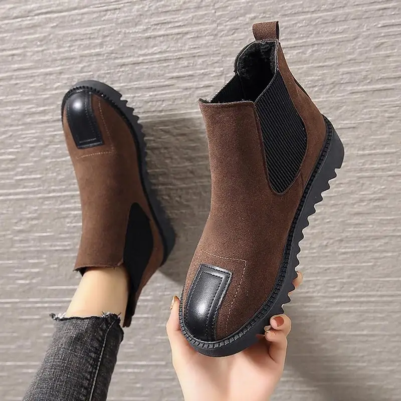 Chelsea Style Women's Winter Autumn Boots Female Fur Sneakers Keep Warm Shoes Black Woman Ankle Boots Flat Boats 2021 Fashion