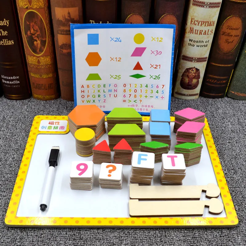 200pcs магнетический Творческая мозаика головоломки игрушки для детей деревянная магнитная доска для рисования Детские Монтессори деревянный пазл, игрушки в подарок