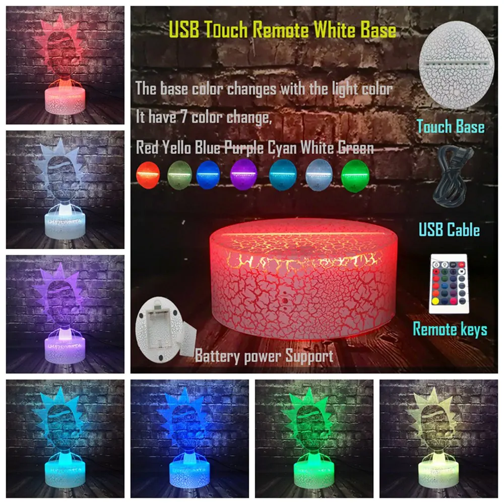 Remote 7 Color Рик и Морти комикс Юмор учёные мультфильм трещина светильник светодиодный 7 цветов изменить безопасный для ребенка спальный ночной Светильник модный детский подарок - Испускаемый цвет: Remote 7 Color