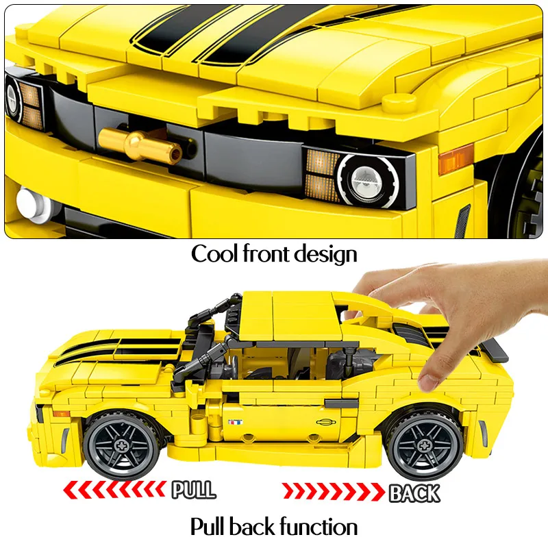 

558pcs Creator Yellow Pull Back Sports Car Model Building Blocks City Technic Car Enlighten Bricks Toys For Boys