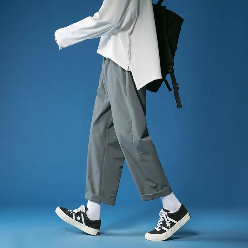 Мужские повседневные шаровары 2020 черные/серые/цвета хаки прямые свободные брюки