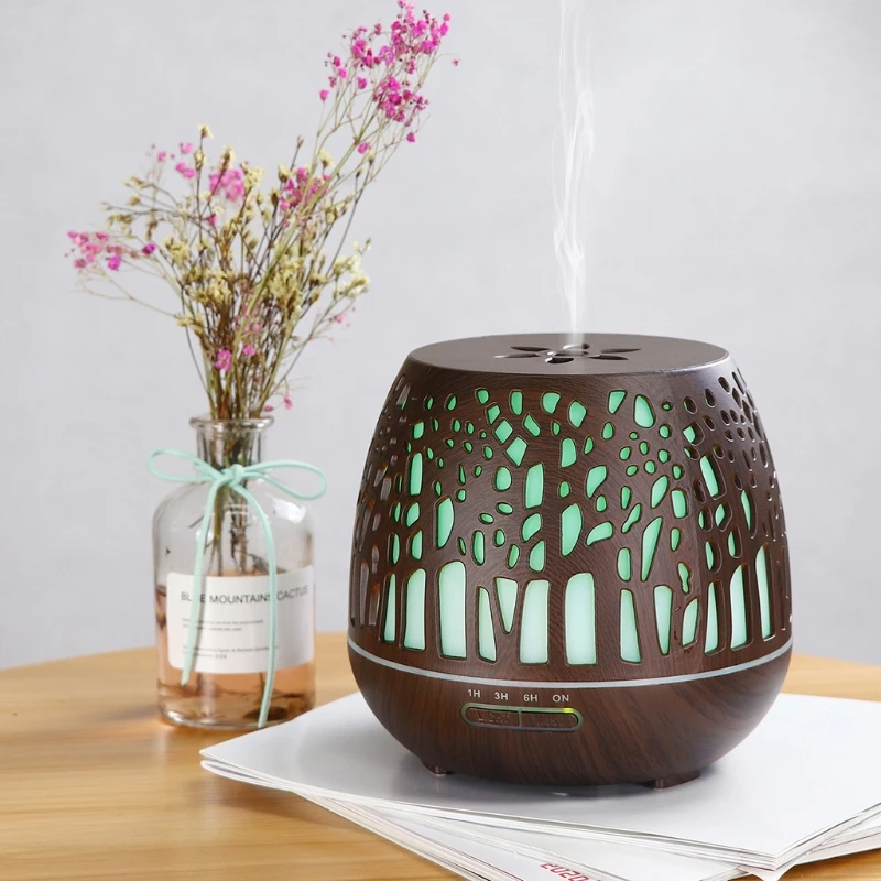 

Aroma Diffuser 400ml, LED Ultrasonic Fragrance Diffuser with Remote Control, Essential Oil Aromatherapy Diffuser - Carved Forest