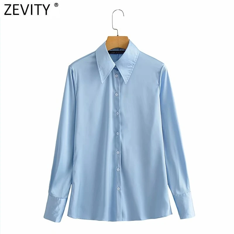 

Женская однобортная атласная блузка ZEVITY, с длинным рукавом, однотонная, LS9277, 2021