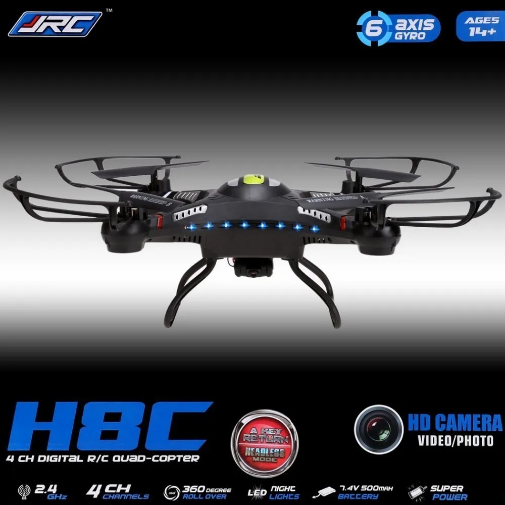 JJRC H8C аэрофотосъемка пульт дистанционного управления Вертолет 2MP HD камера 6 осевой гироскоп 360 градусов Поворотный Светодиодный светильник Дрон ZLRC
