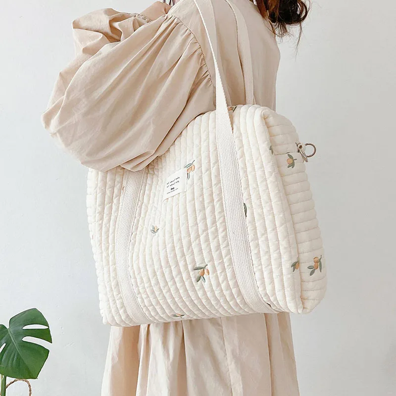 

MILANCEL 2022 Spring New Diaper Bags High Capacity Mom Bags Korean Shoulder Bags Cotton Embroidery Mommy Bag