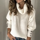 Белая водолазка, женский свитер, осень и зима 2020, длинный рукав, пуговицы, большие размеры, вязаные пуловеры, женский свитер размера плюс размера