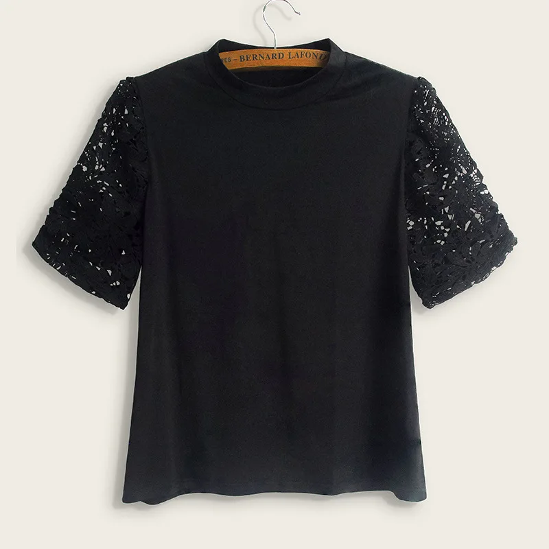 

Топ женский, с коротким рукавом и кружевом, черного цвета, XL до 4XL, лето размера плюс