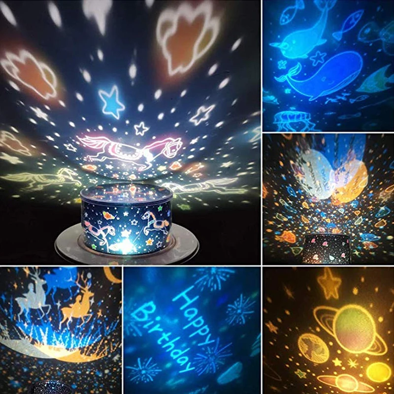 

Projector Night Light with Music Box and 6 Projection Films 360 Rotation Starry Sky Projector Lamp for Kids Bedroom Nursery Deco