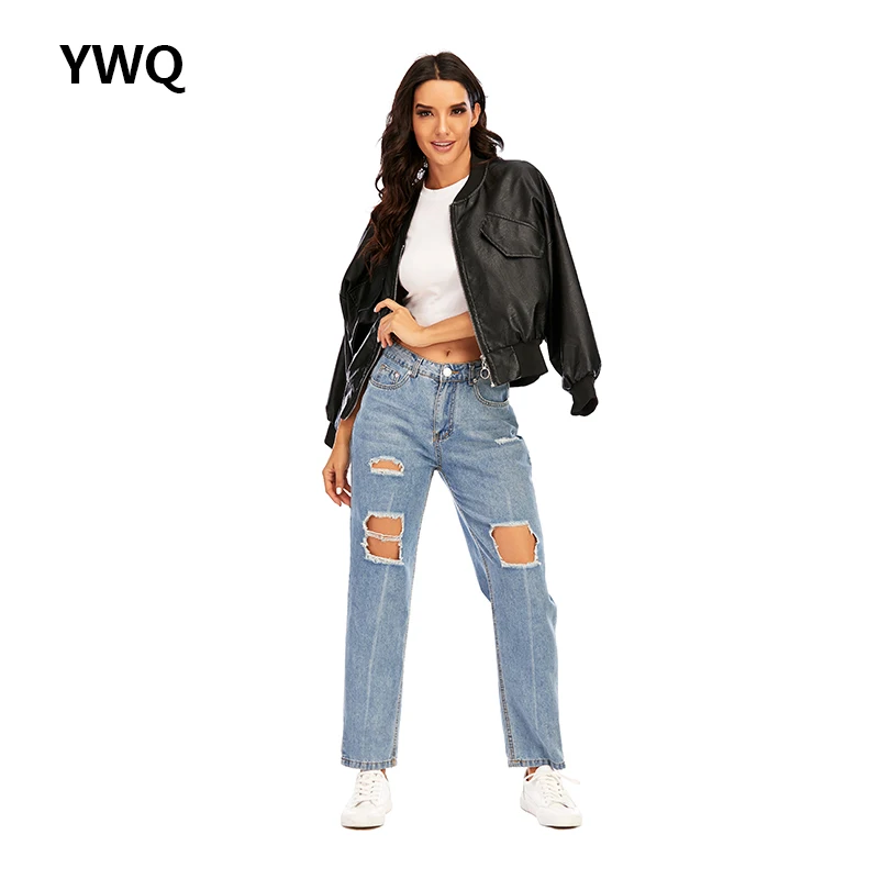 

Wide Leg Jeans Women Cargo Pants Zipper Pants Ripped Straight Leg Solid Color Baggy Vintage High Waist Boyfriends Mom Trousers
