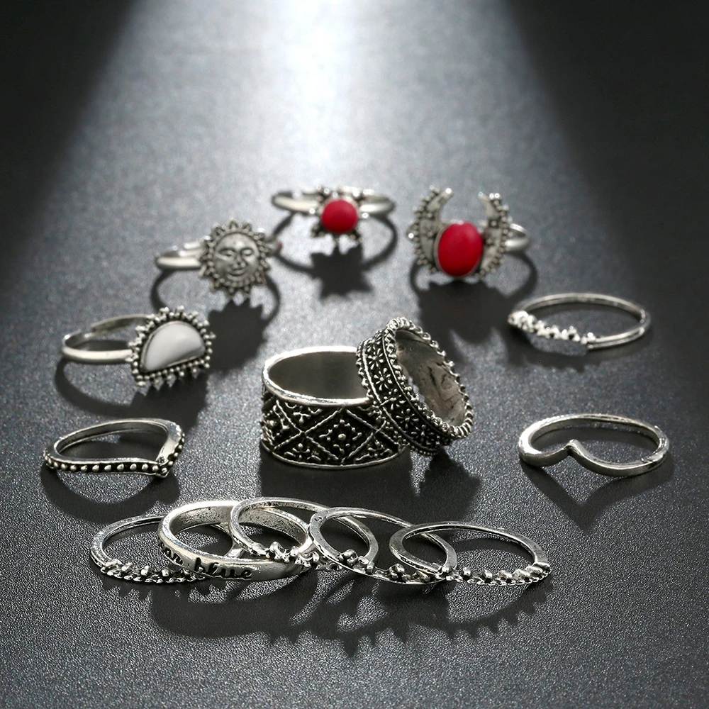 Meyfflin Винтаж Тарельчатая комплект для Для женщин модные Anel Aneis Bague камень серебро Миди палец кольца Бохо ювелирные изделия 10 шт./компл