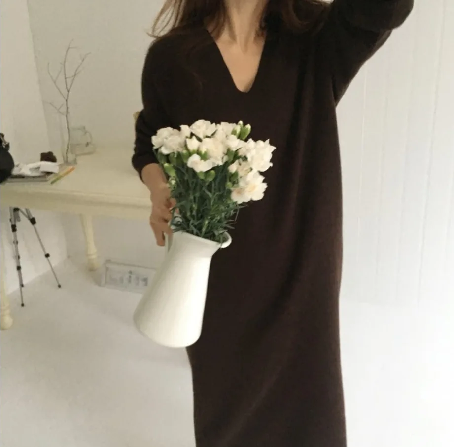 

Sweater WOMEN'S Knitted Dress Autumn and Winter Korean-style 2020 New Style Long Loose Straight Sweater