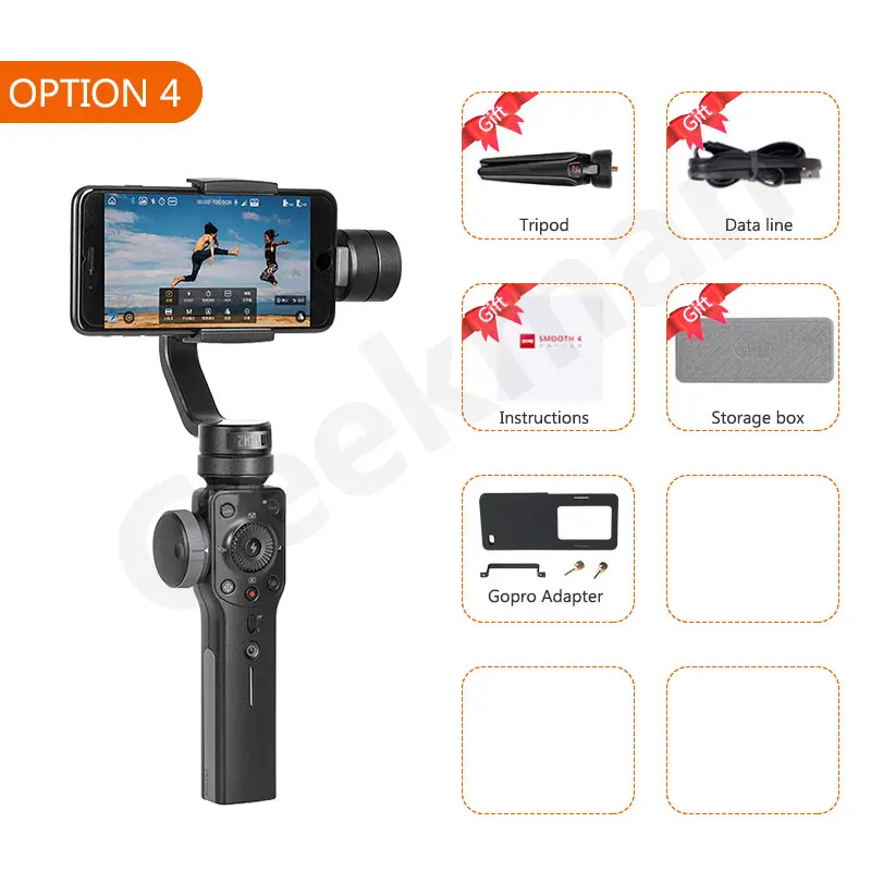 ZHIYUN Smooth 4 Q2 смартфон ручной 3 оси Gimbal стабилизатор Экшн камера Steadicam для телефона Gopro SJCAM pk DJI OSMO Карманный - Цвет: Option 2