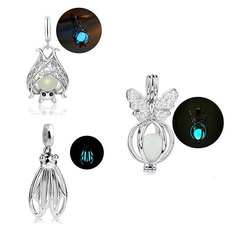Strollgirl животных bat Firefly бабочка светящиеся шарики DIY прелести Fit Authentic Pandora Браслеты кулон изготовления ювелирных изделий подарки