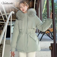 vielleicht casual loose fur liner hooded winter parkas women fashion solid thick short coats women elegant cotton jackets female