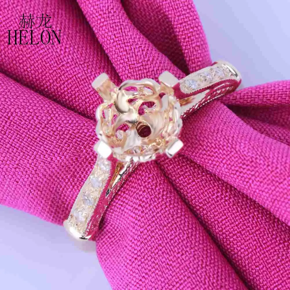 

HELON Round Cut 7mm Solid 10K Yellow Gold Natural Diamonds Semi Mount Engagement Ring Women Wedding Vintage Trendy Jewelry Gift