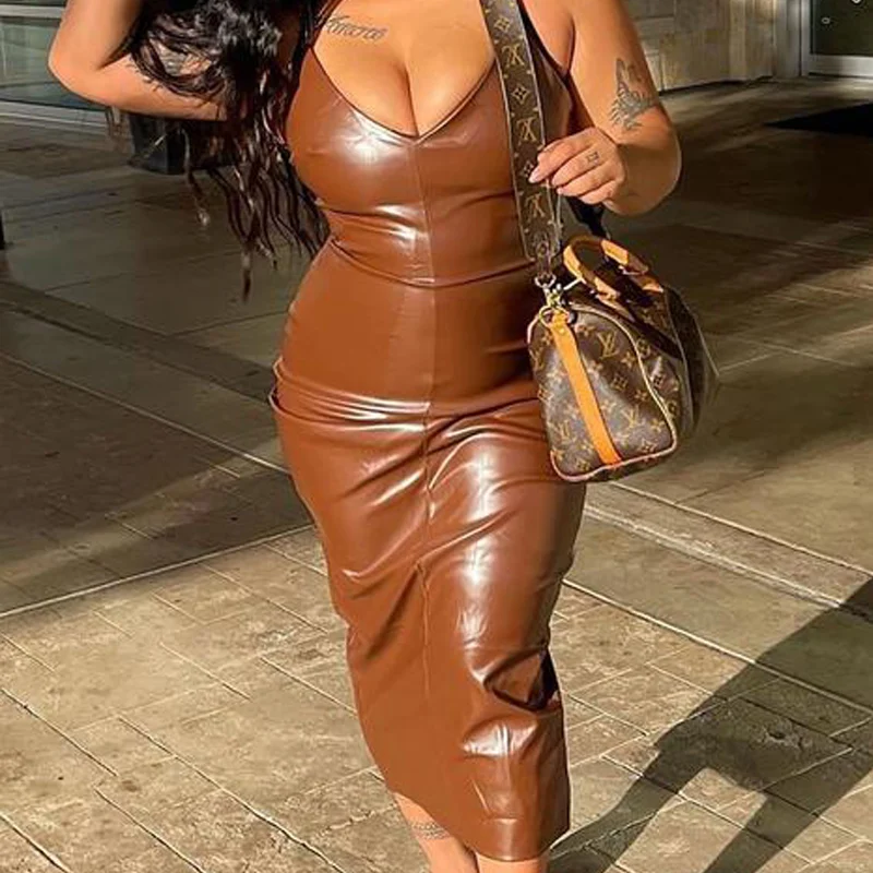 

Evening Party Sexy Dresses for Women 2021 V-neck Dresses Summer Woman Backless Off Shoulder Dress Clubwear Spaghetti Strap Dress