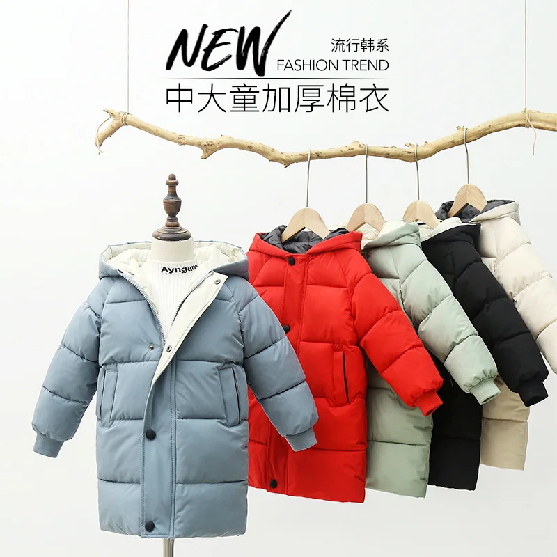 winter children's warm jacket girl big children thickened hooded children medium long  jacket