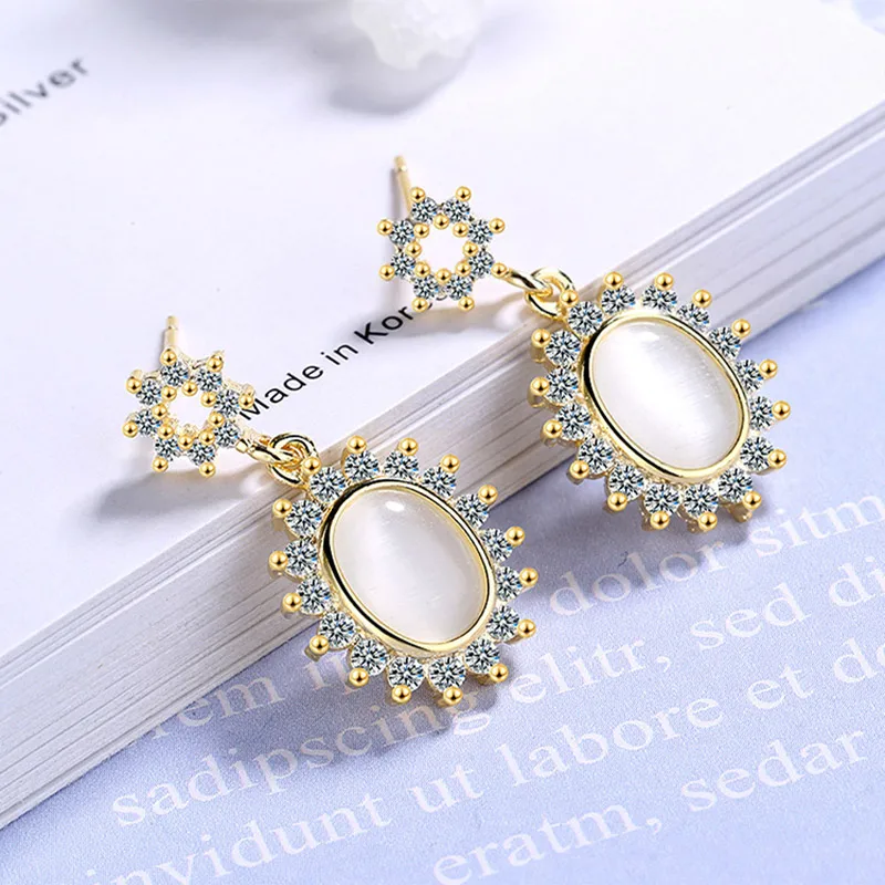 Bague Ringen, корейский темпераментный стиль, серьги с кимофановым камнем, серебро 925, ювелирные изделия, летние цветы, юбилей, вечерние