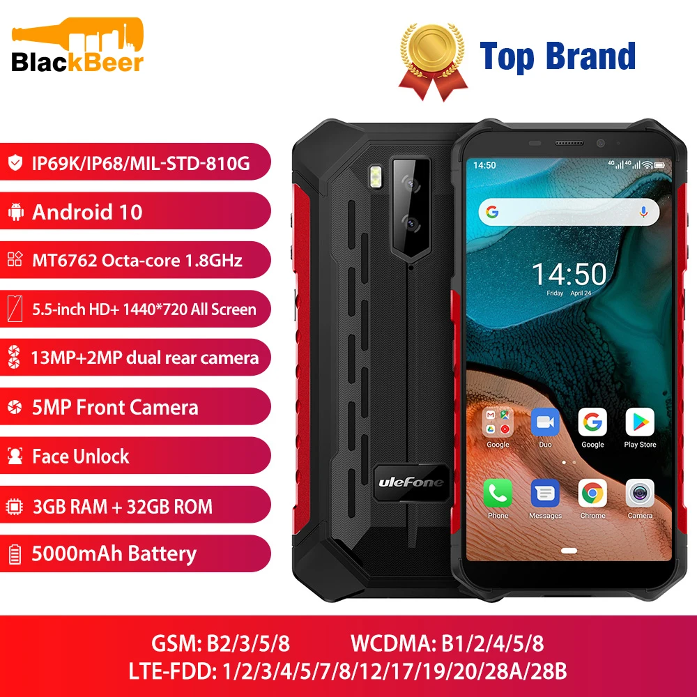 Смартфон Ulefone Power X5 5 дюймов MT6762 Octa IP68 Android 10 0 3 Гб оперативной памяти 32 встроенной NFC