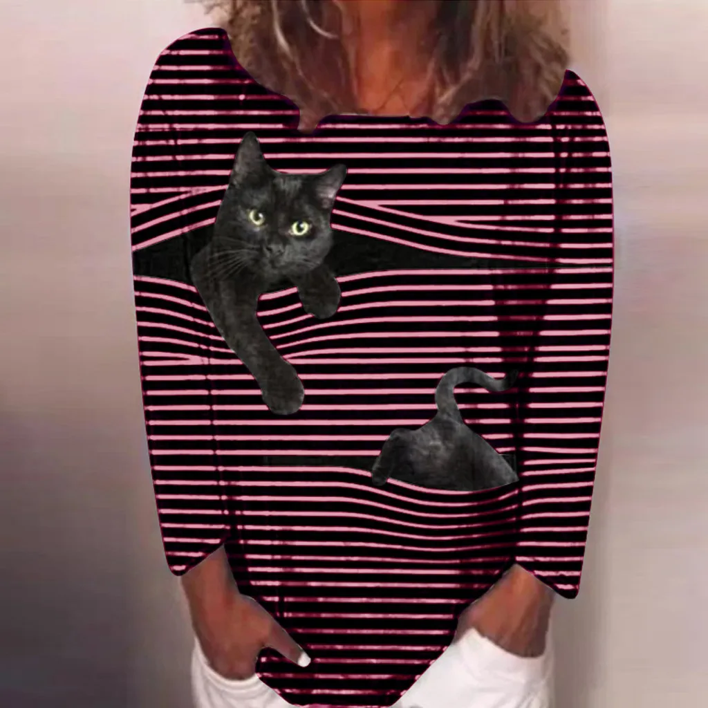 

Fashion Women Long Sleeve Spring And Autumn Round Neck Plus Size Cute 3d Animal Printed O-neck Tops Tee T-shirt Blouse