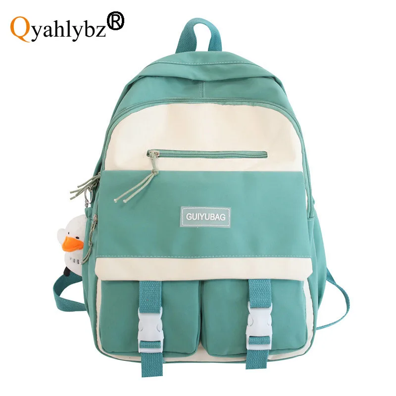 Контрастный вместительный рюкзак для девочек-подростков qlord lybz, рюкзак для учеников младшей и старшей школы, сумка через плечо, женские рюкз...