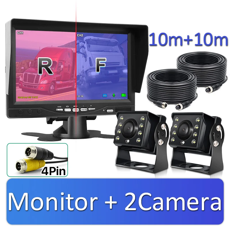 2 Cameras-10m GreenYi 1280*720 Запись cctv DVR 2 камера заднего вида для грузовика AHD Ночное видение с " автомобиля заднего вида монитор Поддержка SD карты - Цвет: 2 Cameras-10m
