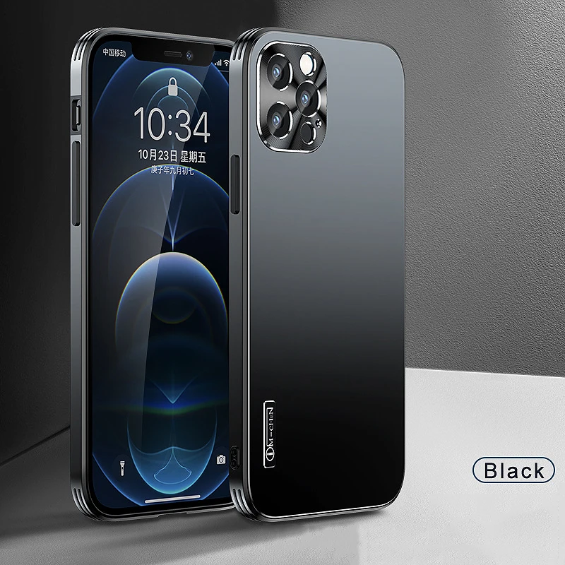 

Magnetic Metal Anti-Drop Phone Case For iPhone 12 Pro Max Cover 12Pro 12 Mini Laser Metal Brushed Lens Anti-Fall Protection Case