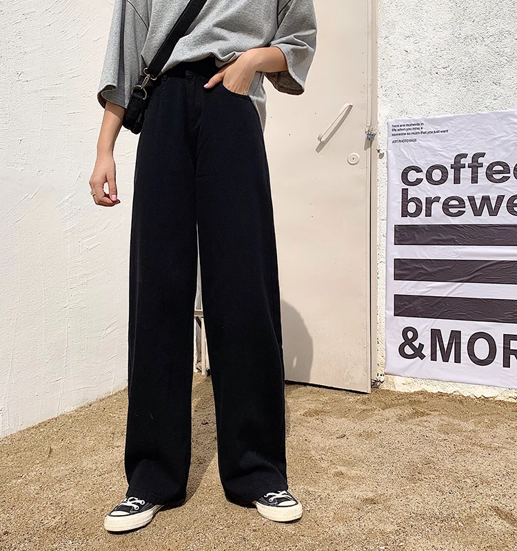 

New 2021 Autumn Winter Women Pants High Waist Straight Pockets Fashionable Wild Wide Leg Ankle-Length Trousers