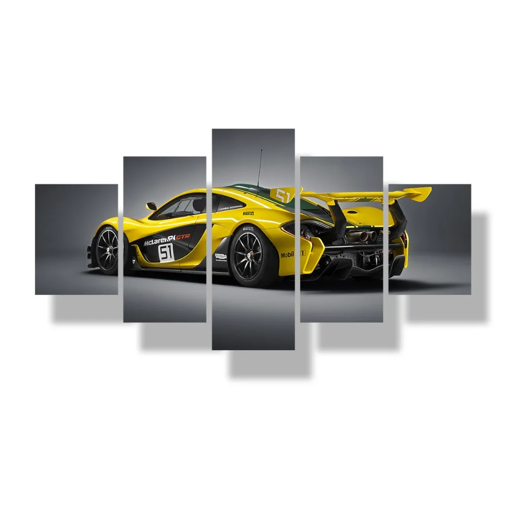 

Modular Poster Wall Art Canvas HD Printed Picture 5 Pieces yellow Luxury Sports Car Painting Modern Living Room Home Decor Frame