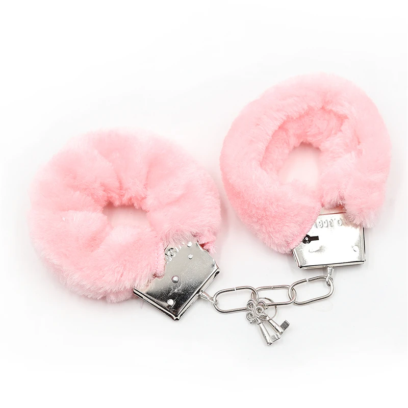 Розовый БДСМ Пара флирта игрушки милые мягкие наручники с замком черные Кнуты