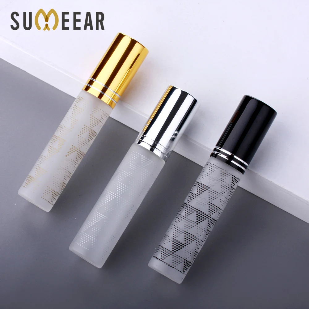 100 Pcs/Lot 10ml Frosted Perfume Bottle glass Atomizer Colored dots Aluminum cap Spray Travel Bottles