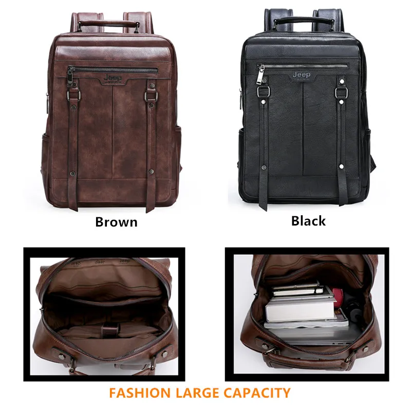 jeep buluo trend casual laptop bags high capacity feature backpack computer new mens bag travel split leather bags for man free global shipping