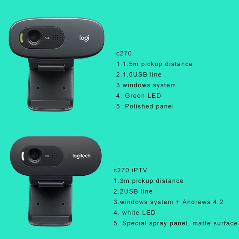 Ноутбук Logitech C270/C270i с камерой компьютером Интернет-классом HD видео микрофоном |