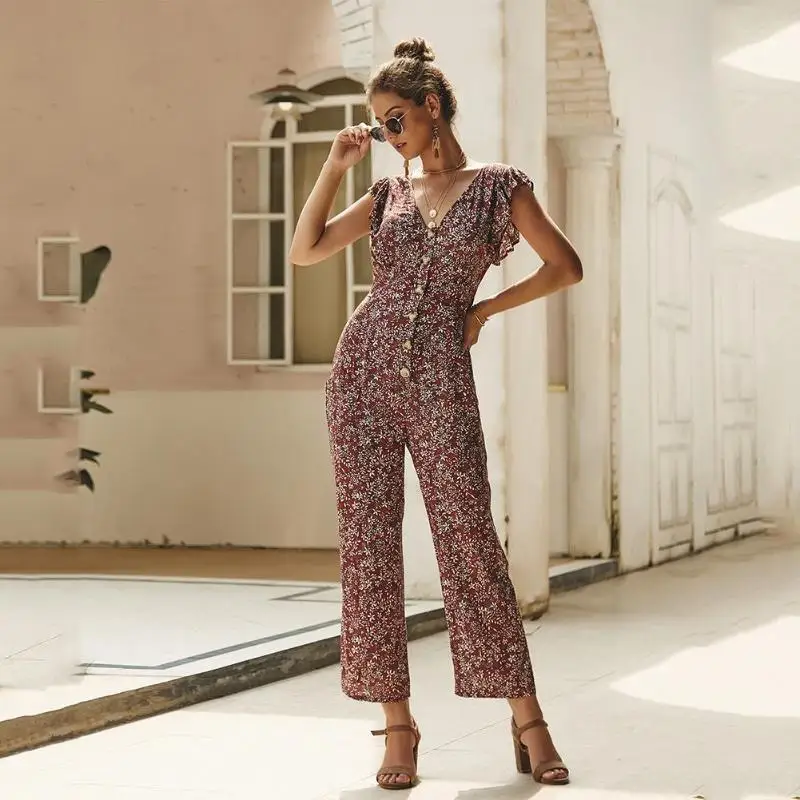 2019 Ползунки с цветами комбинезоны для женщин шифоновый комбинезон цветком