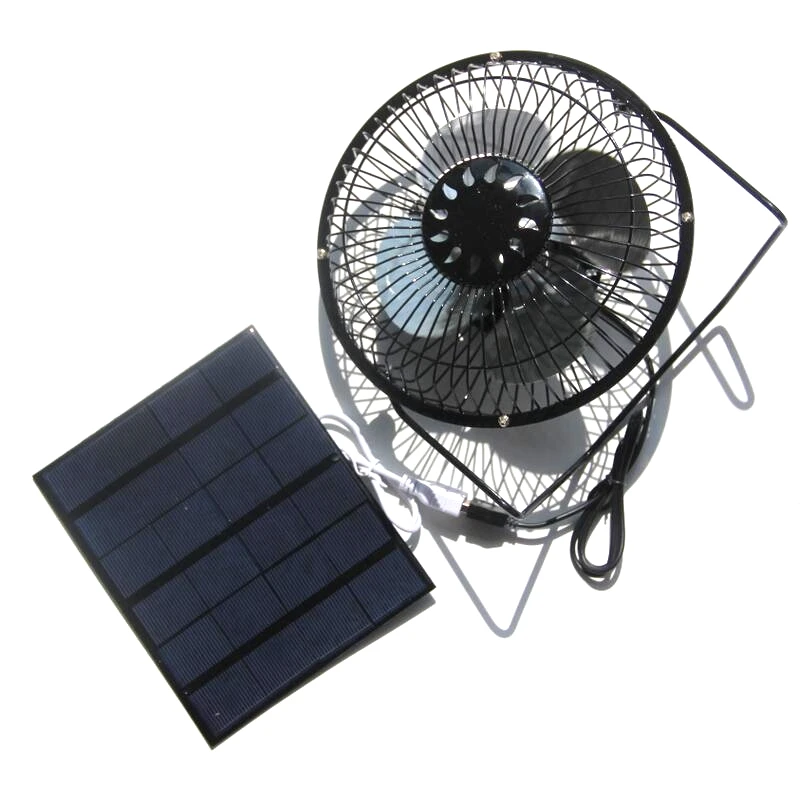 

5W 6V Black Solar Panel Powered USB 5W Iron Fan Cooling Ventilation For Outdoor Traveling Fishing Home Office