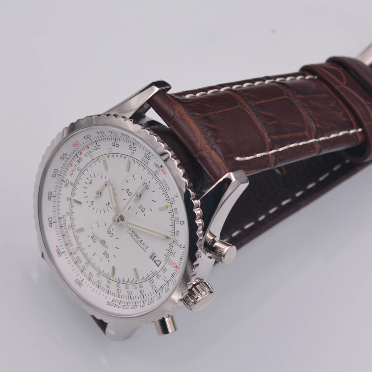 46 мм кожаный ремешок crrju мужские часы cadisen relojes кварцевые наручные часы мужские часы 316 S водонепроницаемые Авто Дата