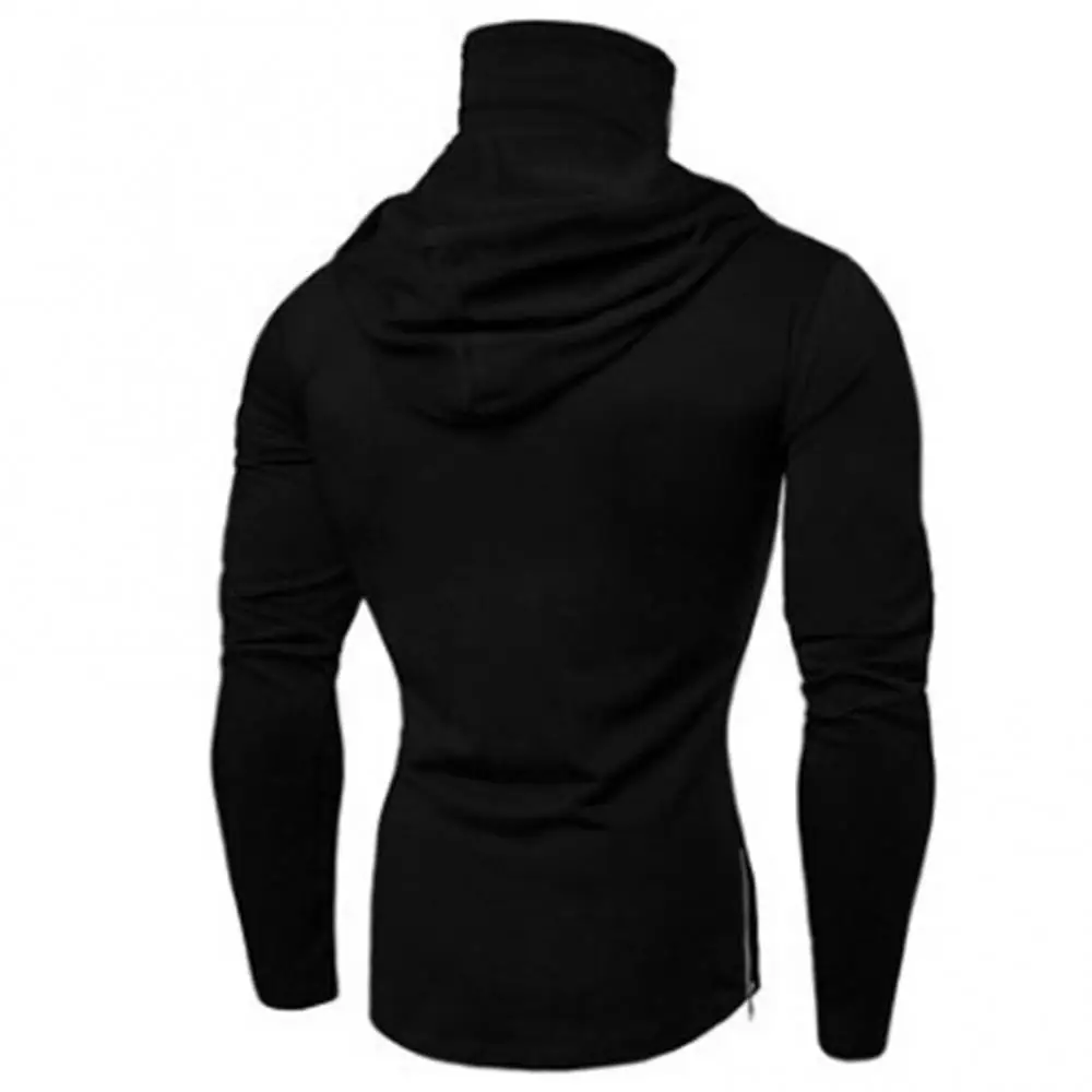 60%HOTMen's Autumn Leisure Gym Thin Long Sleeve Hoodie Face Mask Pure Color Sweatshirt Men's Top
