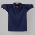 Рубашка-поло мужская хлопковая однотонная с вышивкой и длинным рукавом, 6XL