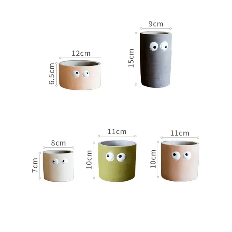 Милый маленький цветочный горшок цемент с большими глазами для офиса планшетов