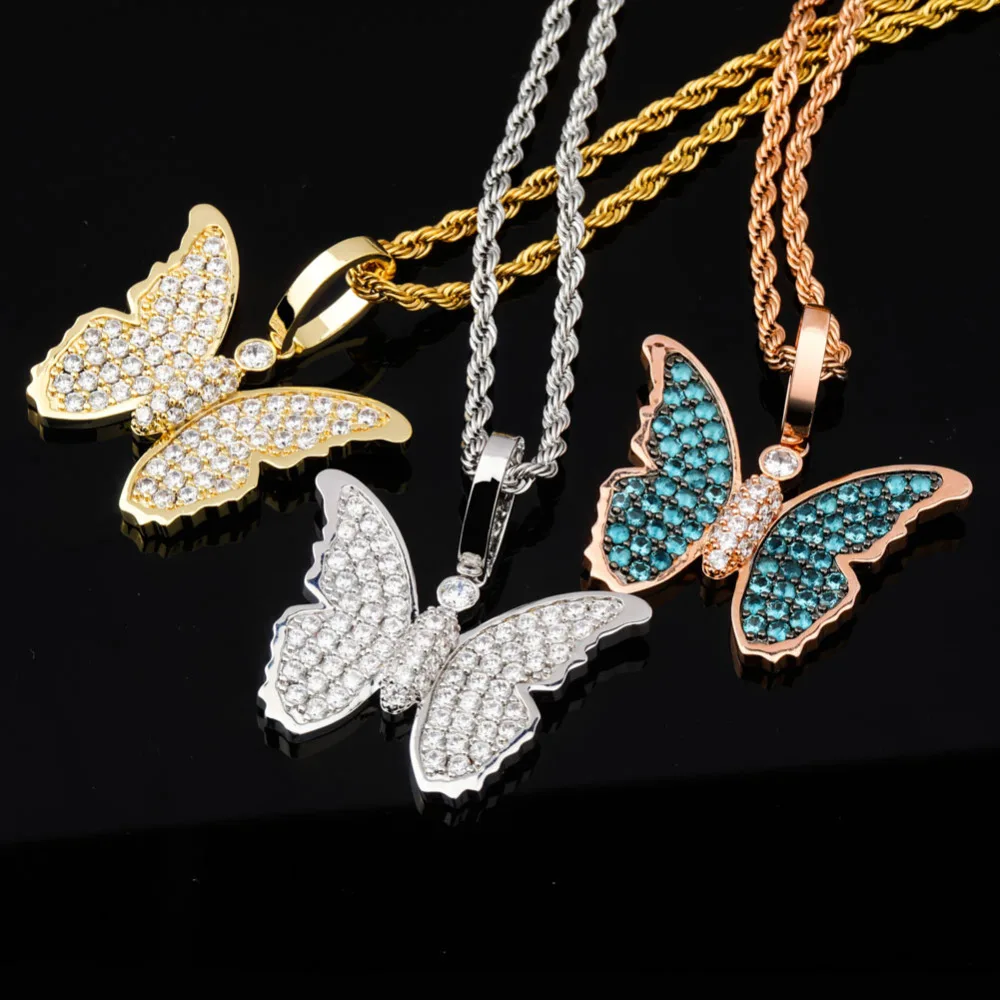 JINAO Новая мода Iced Out красочное блестящее колье «бабочка» и кулон кубический циркон Сияющие мужские хип хоп ювелирные изделия подарок