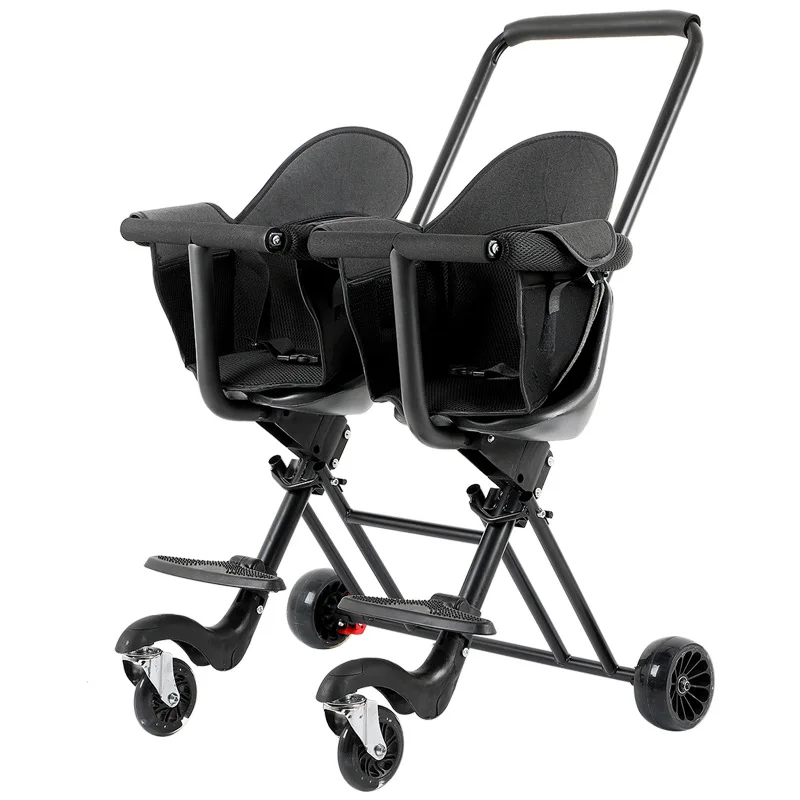 The New Twin Baby Stroller Double Walking Baby Two-child Artifact Trolley with Brakes Four-wheeled Out  Lightly Foldable